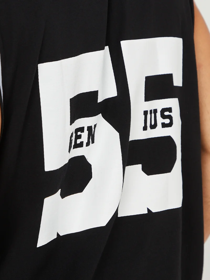 Styli Rib Armhole Ringer Oversized Tank with Back Print