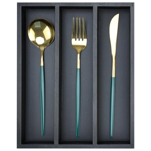 Hilislog Small Silverware Drawer Organizer Kitchen Utensils Bamboo Cutlery Tray Narrow Flatware Organizer For Drawer Skinny Spoon Fork Holder Drawers Slim Silverware Tray Black Flatware Cutlery Organizer - Image 1