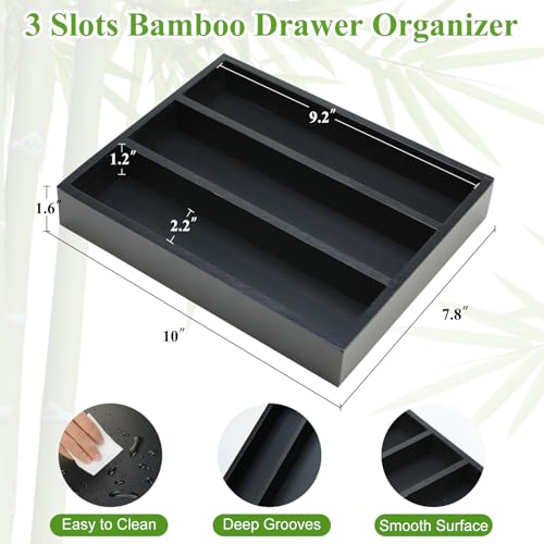 Hilislog Small Silverware Drawer Organizer Kitchen Utensils Bamboo Cutlery Tray Narrow Flatware Organizer For Drawer Skinny Spoon Fork Holder Drawers Slim Silverware Tray Black Flatware Cutlery Organizer - Image 3
