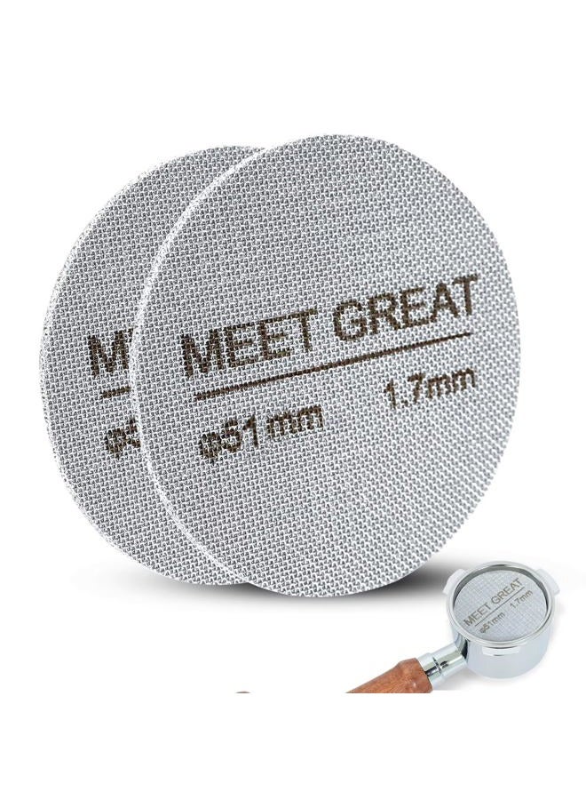 Meet Great- 2 Packs 53.3mm Espresso Puck Screen, 1.7mm Thickness 150μm 316L Stainless Steel, Upgraded Reusable Coffee Filter Screen for 54mm Breville Portafilter Filter Basket
