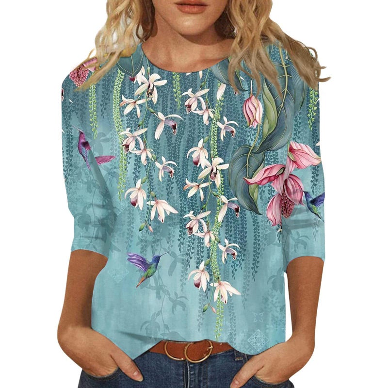 Women'S 3D Printed Crewneck 7-Sleeve T-Shirt - Image 1