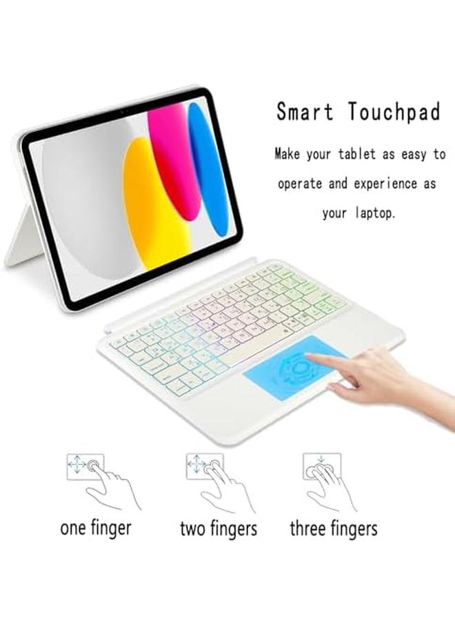 إيروريكس حافظة لوحة مفاتيح عربية سحرية مناسبة لجهاز ايباد الجيل العاشر مقاس 10.9 بوصة مع لوحة مفاتيح قابلة للفصل وإضاءة خلفية متعددة اللمس ولوحة مفاتيح شحن من النوع C مع غطاء مغناطيسي الجيل العاشر أبيض - Image 3