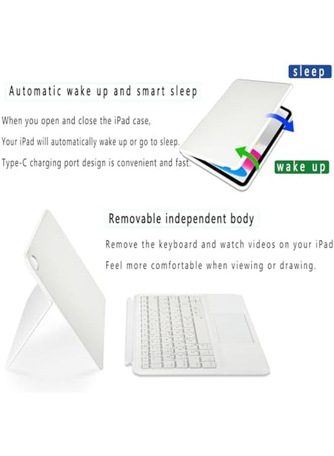 إيروريكس حافظة لوحة مفاتيح عربية سحرية مناسبة لجهاز ايباد الجيل العاشر مقاس 10.9 بوصة مع لوحة مفاتيح قابلة للفصل وإضاءة خلفية متعددة اللمس ولوحة مفاتيح شحن من النوع C مع غطاء مغناطيسي الجيل العاشر أبيض - Image 4