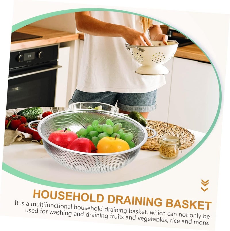 Elvana Stainless Steel Kitchen Colander Bowl with Handles | 30x20x8 cm Round Strainer Basket | Rust-Resistant Perforated Drainer for Washing Rice, Pasta, Fruits & Vegetables - Image 2