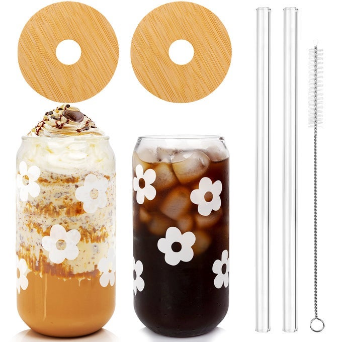 GLASS CUPS WITH LIDS AND STRAWS VALENTINES DAY CUPS 18OZ ICED COFFEE CUPS WITH LIDS BEER CAN SHAPED GLASS COFFEE CUPS SMOOTHIE CUPS GLASS COFFEE TUMBLER CUTE GLASS CUPS SET OF 2