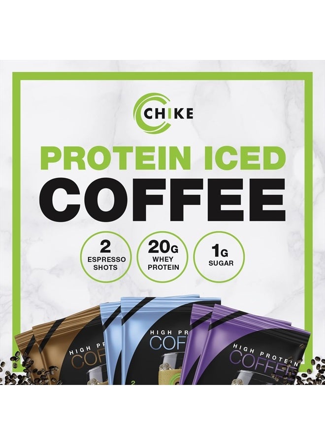 CHIKE - Best Sellers High Protein Iced Coffee Sampler Pack, 20 G Protein, 2 Shots Espresso, 1 G Sugar, Keto Friendly and Gluten Free, 6 Single Serve Packets - Image 1