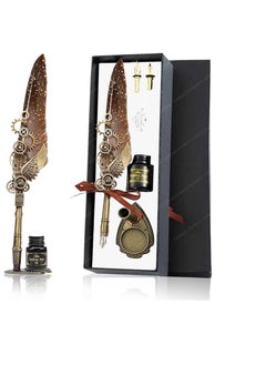 Generic Quill Pen Set – Vintage Quill Dip Pen Set, 2 Replacement Nibs, Pen Stand Base,15ml Ink, Calligraphy Quill Pen Writing Ink Set, Vintage Fountain Pen Gift Set – Black Ink  - Image 1