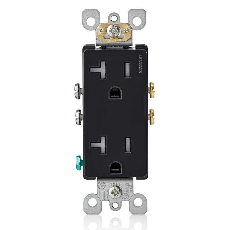 Leviton 20 Amp Decora Tamper-Resistant Duplex Electrical Wall Outlet, T5825-E, Black - Image 1