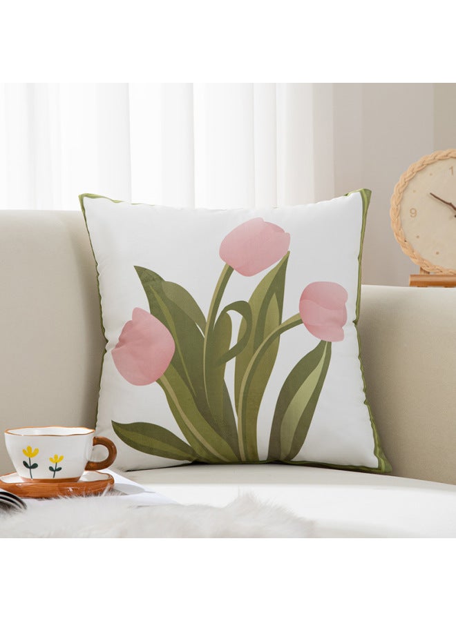 French Tulip Velvet Pillow Style Vintage Printed Sofa Living Room Pillow Office Cushion Pillow