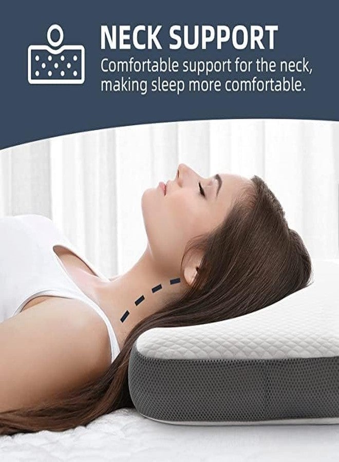 CUSHIO Cervical Support Memory Foam Pillow | Size 21"x13"x3" Inches (Pack of 1) | Neck & Shoulder Pain Relief Provide Comfortable Sleep (White & Grey) - Image 5