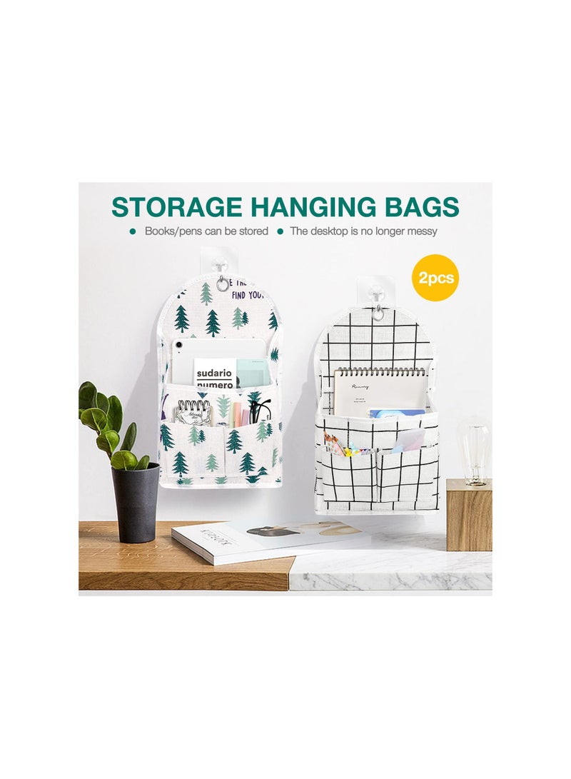 Y&D Wall Hanging Organizer Bag with Pockets Fabric Storage Bag Basket Caddy Waterproof Over the Door Pouch Closet Shelves Hook for Kitchen Bedroom Bathroom Dormitory (White Plaid+Deer)( 2 Pack) - Image 5