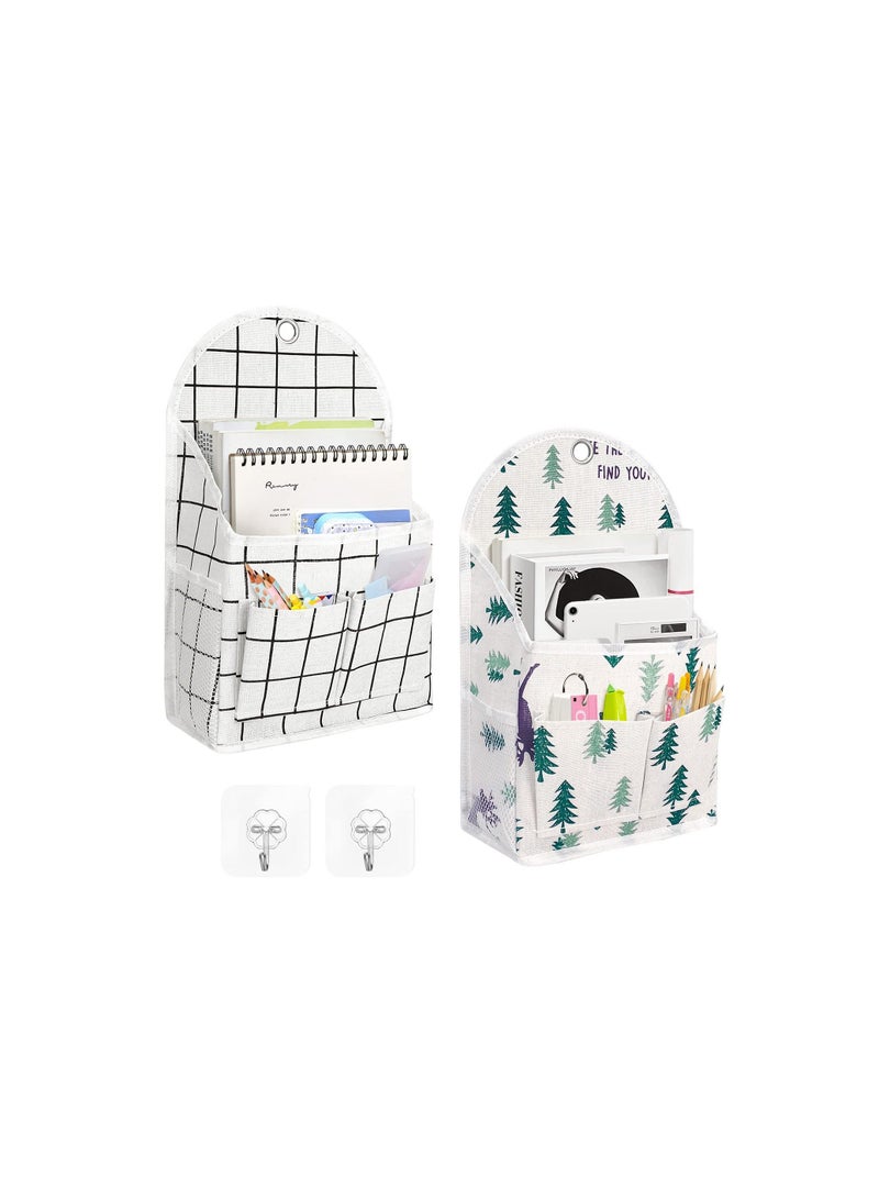 Y&D Wall Hanging Organizer Bag with Pockets Fabric Storage Bag Basket Caddy Waterproof Over the Door Pouch Closet Shelves Hook for Kitchen Bedroom Bathroom Dormitory (White Plaid+Deer)( 2 Pack) - Image 1