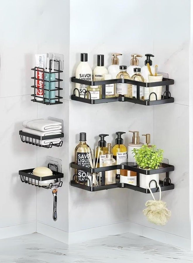Generic Self-Adhesive Bathroom Organizer with Hooks Black, 5 Pieces  - Image 1