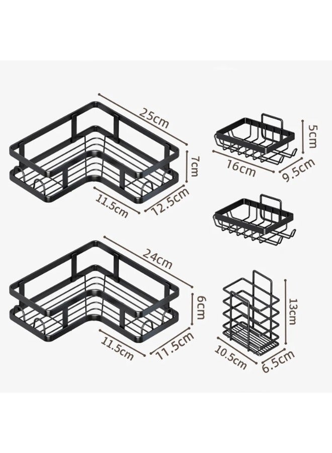 Generic Self-Adhesive Bathroom Organizer with Hooks Black, 5 Pieces  - Image 3