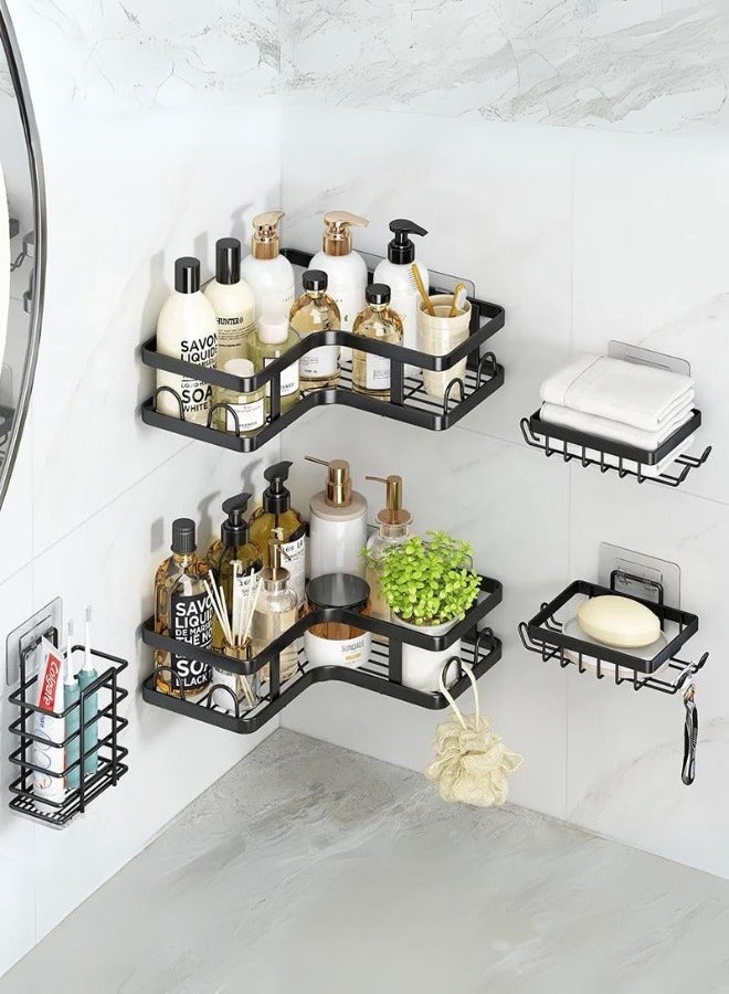 Generic Self-Adhesive Bathroom Organizer with Hooks Black, 5 Pieces  - Image 2