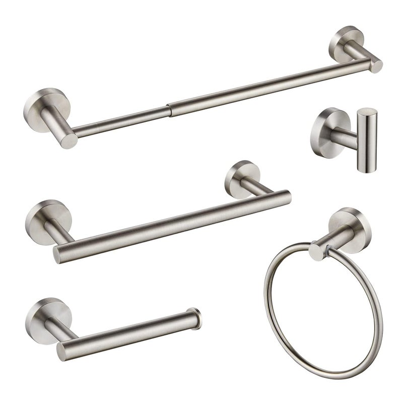 Beati Faucet Beati Faucet Bathroom Hardware 5 Pcs Set  Includes 12Inch  24Inch Towel Bars Toilet Paper Holder Hooks Towel Ring  Stainless Steel Modern Bathroom AccessoriesBrushed Nickel 
