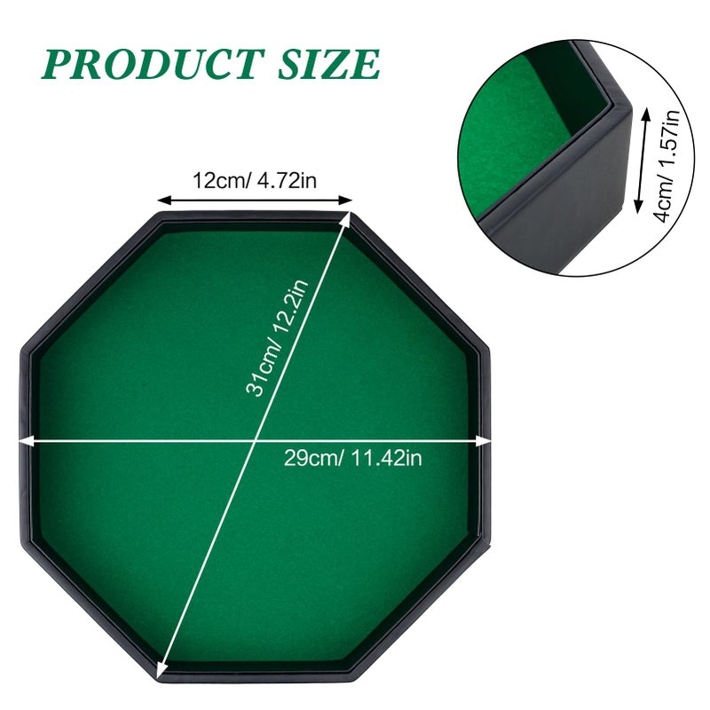 RERIVER Dice Rolling Tray, Green Felt Lined PU Leather Octagon Dice Tray for Dungeon Crawler Games - Image 3