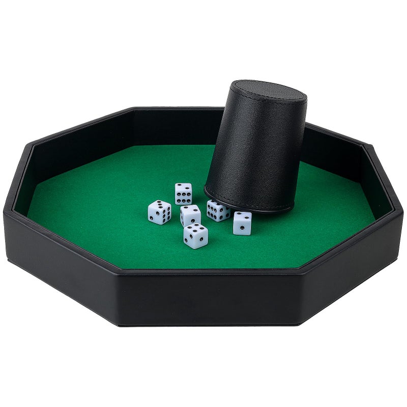 RERIVER Dice Rolling Tray, Green Felt Lined PU Leather Octagon Dice Tray for Dungeon Crawler Games - Image 4