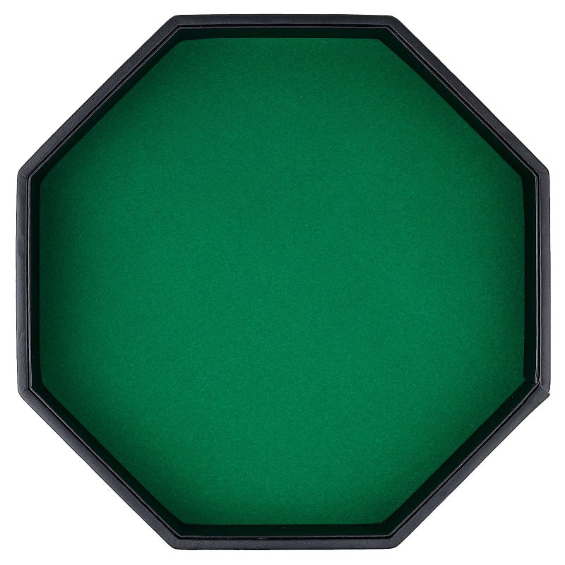 RERIVER Dice Rolling Tray, Green Felt Lined PU Leather Octagon Dice Tray for Dungeon Crawler Games - Image 1