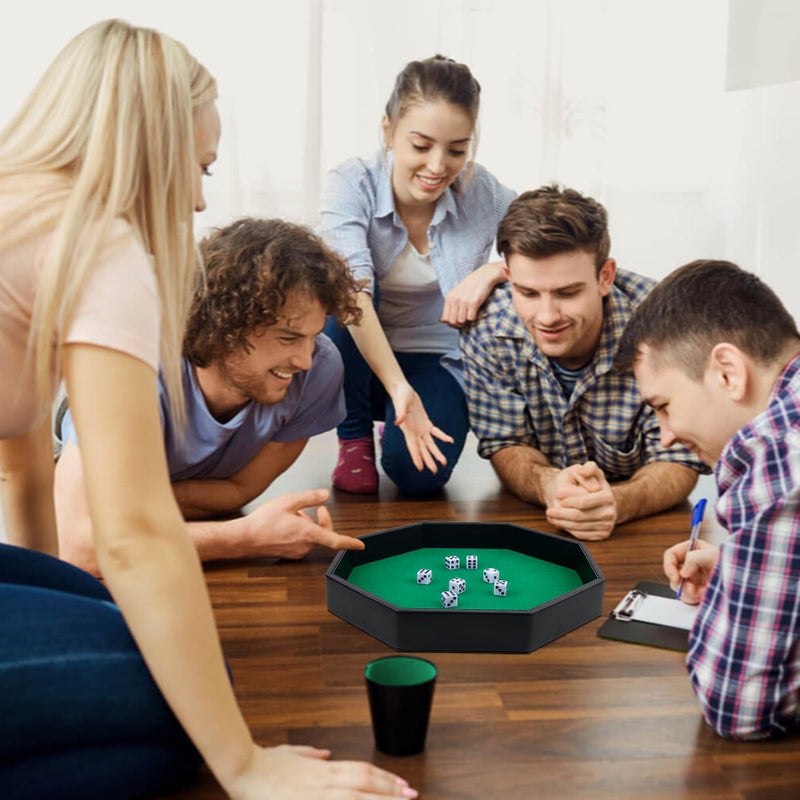 RERIVER Dice Rolling Tray, Green Felt Lined PU Leather Octagon Dice Tray for Dungeon Crawler Games - Image 5