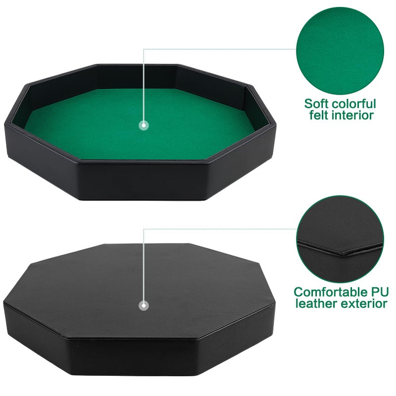 RERIVER Dice Rolling Tray, Green Felt Lined PU Leather Octagon Dice Tray for Dungeon Crawler Games - Image 2