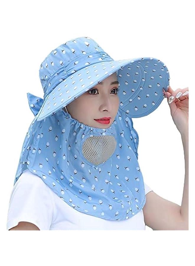 Generic Women's Summer Wide Brim Sun Hat with Face Mask Neck Flap UV Protection Sun Cap for Outdoor Gardening Hiking - Image 1