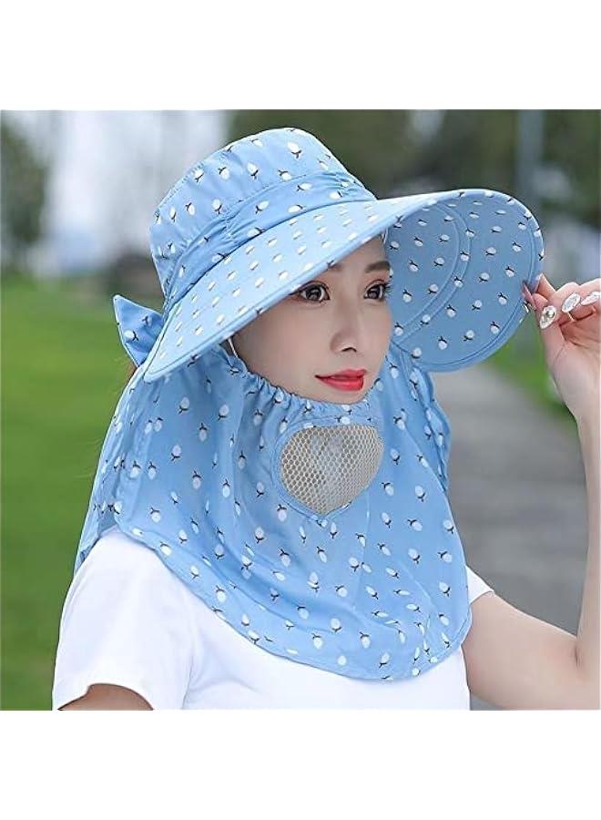 Generic Women's Summer Wide Brim Sun Hat with Face Mask Neck Flap UV Protection Sun Cap for Outdoor Gardening Hiking - Image 2