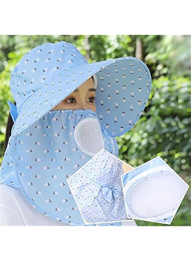 Generic Women's Summer Wide Brim Sun Hat with Face Mask Neck Flap UV Protection Sun Cap for Outdoor Gardening Hiking - Image 3