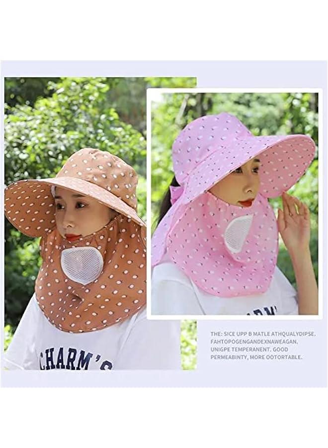 Generic Women's Summer Wide Brim Sun Hat with Face Mask Neck Flap UV Protection Sun Cap for Outdoor Gardening Hiking - Image 4