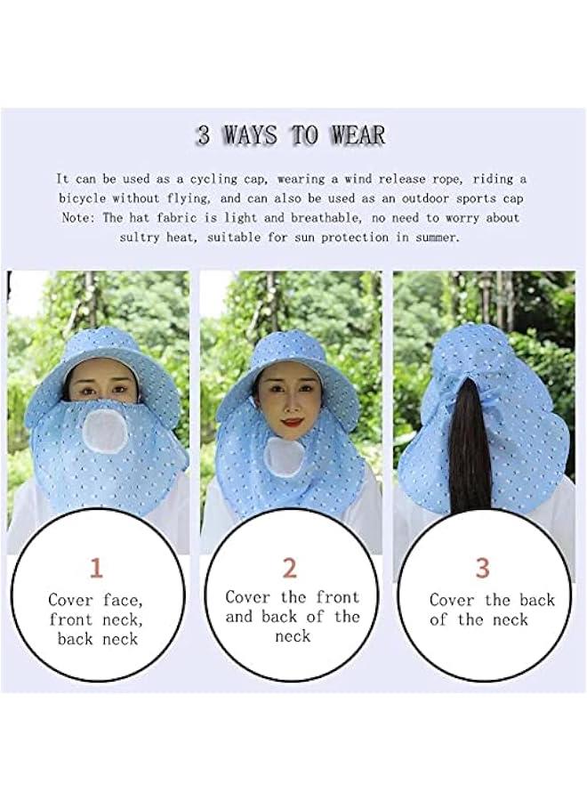 Generic Women's Summer Wide Brim Sun Hat with Face Mask Neck Flap UV Protection Sun Cap for Outdoor Gardening Hiking - Image 5