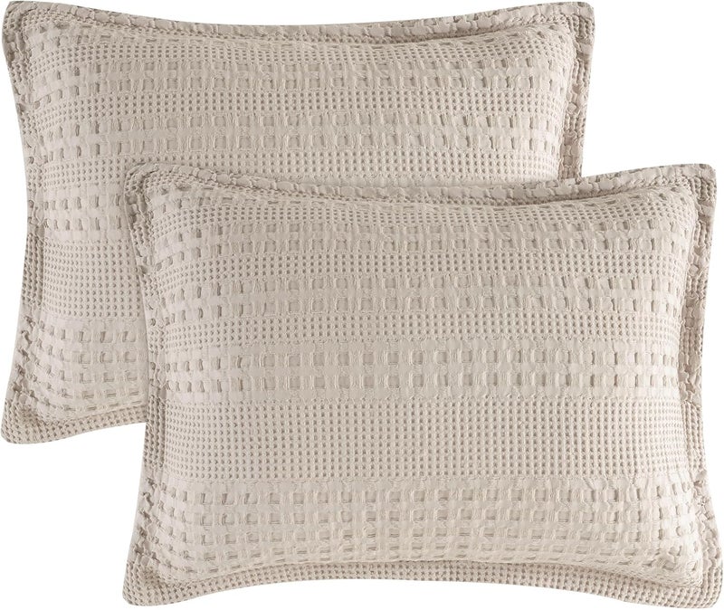 PHF 100% Cotton Ruffle Waffle Pillow Shams King Size, 2 Pack 20" x 36" Soft Skin-Friendly Pillowcases, No Filling, Aesthetic Home Decor, Breathable Waffle Weave Bed Pillow Covers, Oatmeal - Image 1