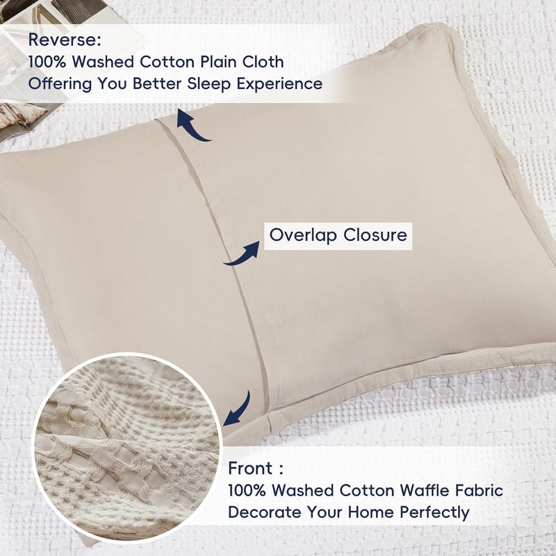 PHF 100% Cotton Ruffle Waffle Pillow Shams King Size, 2 Pack 20" x 36" Soft Skin-Friendly Pillowcases, No Filling, Aesthetic Home Decor, Breathable Waffle Weave Bed Pillow Covers, Oatmeal - Image 4