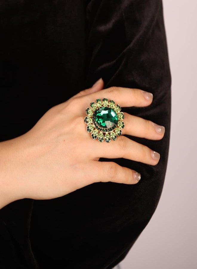 Xerling Big Crystal Rhinestone Ring Women Statement Ring Cocktail Party Promise Prom Ring Aesthetic Finger Ring (Green) - Image 2