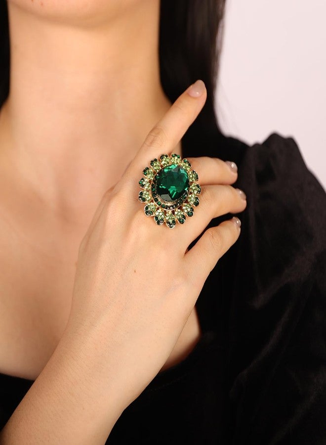 Xerling Big Crystal Rhinestone Ring Women Statement Ring Cocktail Party Promise Prom Ring Aesthetic Finger Ring (Green) - Image 3