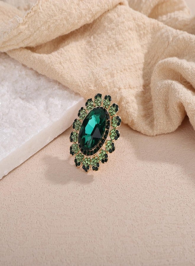 Xerling Big Crystal Rhinestone Ring Women Statement Ring Cocktail Party Promise Prom Ring Aesthetic Finger Ring (Green) - Image 4