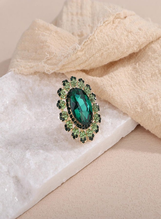 Xerling Big Crystal Rhinestone Ring Women Statement Ring Cocktail Party Promise Prom Ring Aesthetic Finger Ring (Green) - Image 5