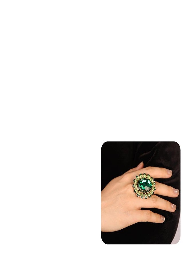Xerling Big Crystal Rhinestone Ring Women Statement Ring Cocktail Party Promise Prom Ring Aesthetic Finger Ring (Green) - Image 1