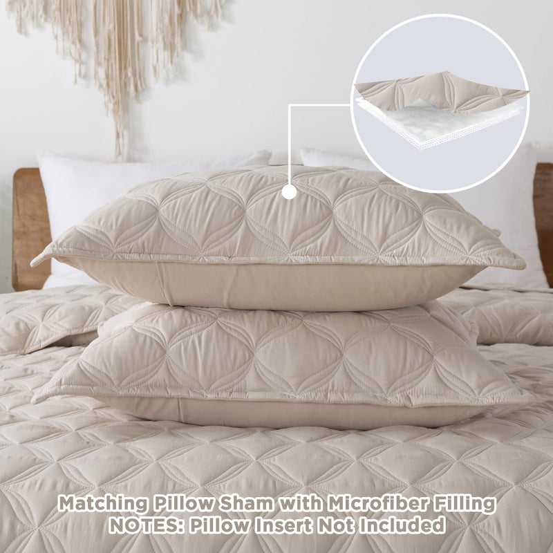 Litanika Litanika Beige Oversized King Bedspreads 128x120 Quilt Set - 3 Piece Summer Lightweight Comforter Coverlets  Boho Farmhouse Bedding Cover Bed Decor All Season(Super King Plus - 1 Quilt 2 Pillowcases)  - Image 2