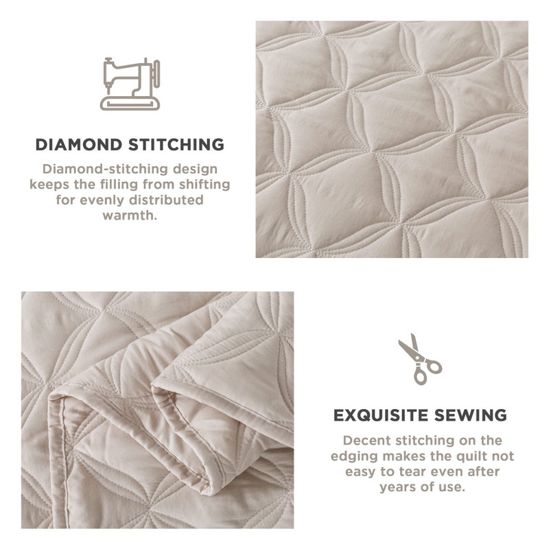 Litanika Litanika Beige Oversized King Bedspreads 128x120 Quilt Set - 3 Piece Summer Lightweight Comforter Coverlets  Boho Farmhouse Bedding Cover Bed Decor All Season(Super King Plus - 1 Quilt 2 Pillowcases)  - Image 3