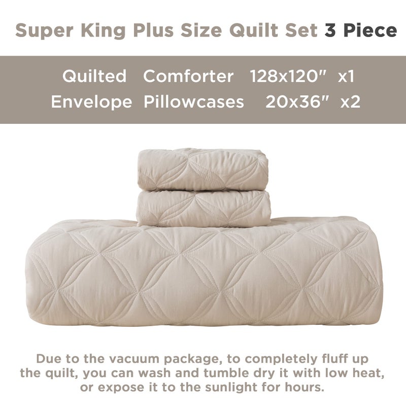 Litanika Litanika Beige Oversized King Bedspreads 128x120 Quilt Set - 3 Piece Summer Lightweight Comforter Coverlets  Boho Farmhouse Bedding Cover Bed Decor All Season(Super King Plus - 1 Quilt 2 Pillowcases)  - Image 5