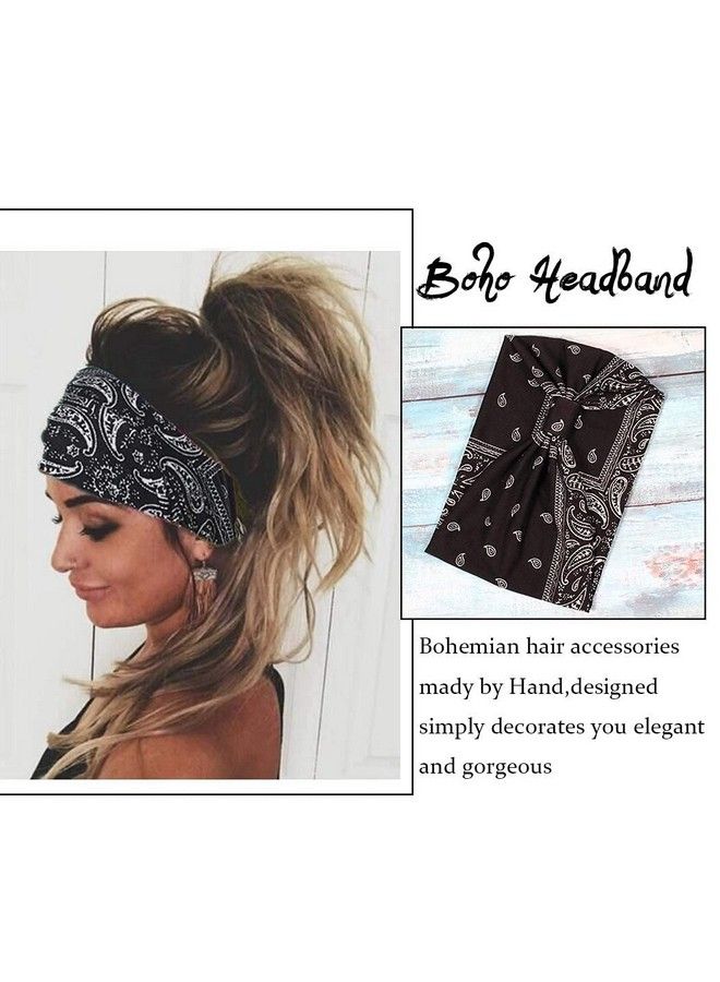 CAKURE Boho Wide Headbands Knotted Head Bands Turban African Head Wraps Yoga Hairbands Stretch Elastic Head Scarf Motorcycle Headbands Hair Accessories For Women And Girls Pack Of 3 (Set1)  - Image 5