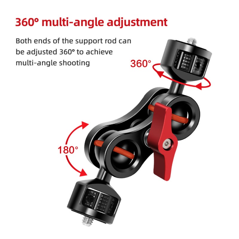 Magic Arm: Red Aluminum Alloy Dual 1/4 Inch Screws 360° Rotatable Ball Heads - Foldable Portable Extension Bracket for Camera Monitor, Microphone and LED Fill Light Mounting - Image 3