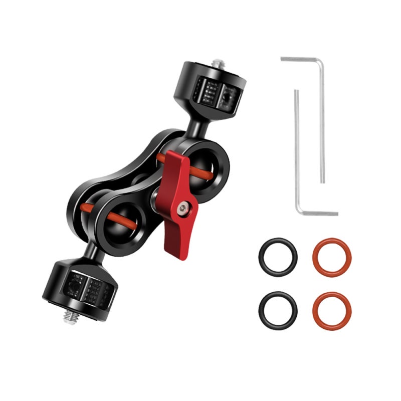 Magic Arm: Red Aluminum Alloy Dual 1/4 Inch Screws 360° Rotatable Ball Heads - Foldable Portable Extension Bracket for Camera Monitor, Microphone and LED Fill Light Mounting - Image 1