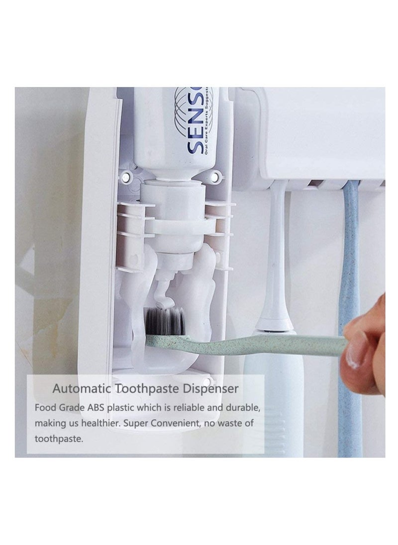 erorex - Toothbrush Holder Automatic Toothpaste Dispenser Multifunctional Wall Mounted Bathroom Storage Organizer Washroom White - Image 1