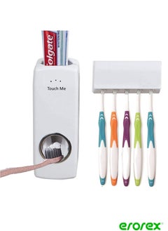 Toothbrush Holder Automatic Toothpaste Dispenser Multifunctional Wall Mounted Bathroom Storage Organizer Washroom White