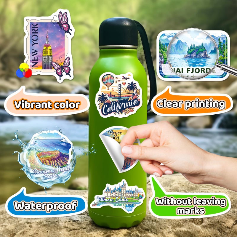 WAKEMOODEI 200 US Travel Stickers, USA State Travel Stickers for Laptop Water Bottle Journal Scrapbook, National Park Landmark Vinyl Decals for Suitcase Luggage - Image 3