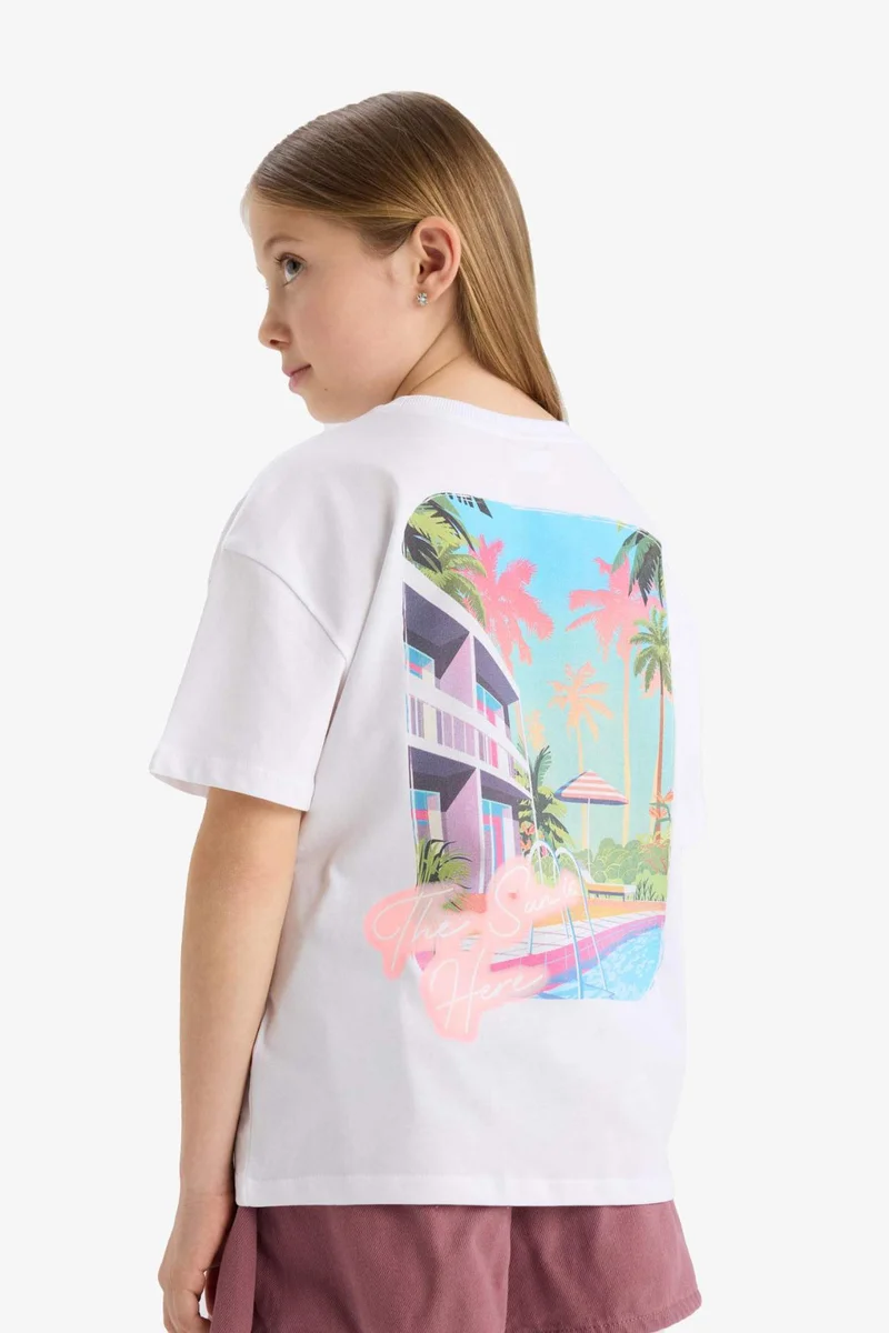 ديفاكتو Girl Oversize Crew Neck Printed T-Shirt