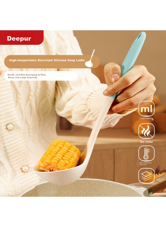 Dipple Dipuer Soup Ladle, Household Food-grade Silicone Spoon, Non-stick Pan Specific, Large Size, Thickened, Long Handle, For Serving Soup And Porridge - Image 1