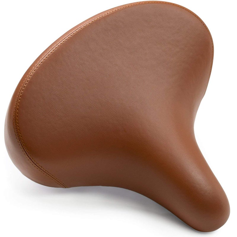 Bikeroo Wide Cruiser Saddle Comfort Seat Fits Indoor Outdoor Bicycles Steel Spring Elastomer Suspension Memory Foam Vintage Brown