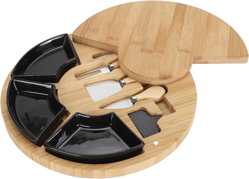 Wooden Cheese Board for Kitchen, High Hardness Hygienic Odorless Cheese Meat Tray, Multifunctional Serving Platter with Nature Texture for Bread Fruit and Charcuterie (Round) - Image 1
